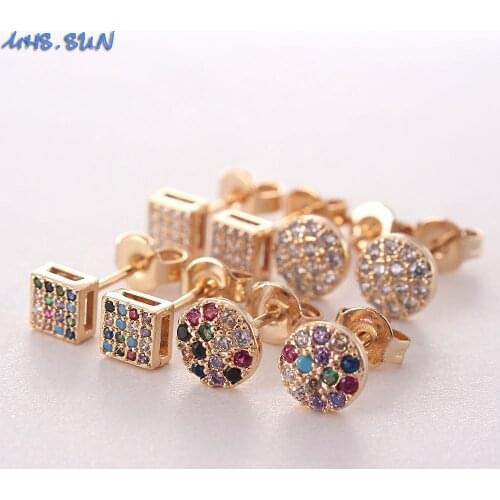 MHS.SUN Exquisite Round/Square Zircon Earrings For Women Party Gift AAA CZ Stone Crystal Stud Earrings Simple Ear Jewelry