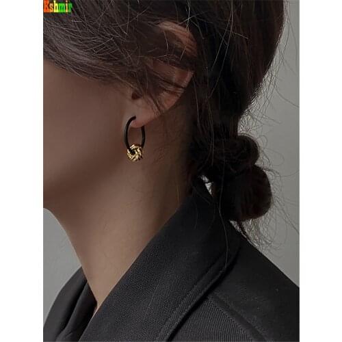 Kshmir Black earring retro temperament Earring female simple Korean knot earring buckle personality hoop earrings 2020