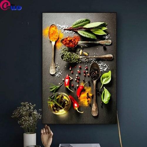Modern Kitchen Grains Spices Spoon Peppers 5d Diamond Painting Cross Stitch Cuadros Wall Art Food Pictures Living Room Decor