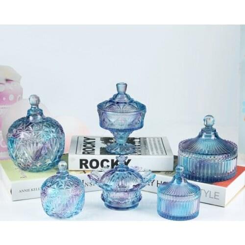 European Color Glass Storage Jar With Cover Dry Fruit Snacks Diamond Storage Bottle Food Container Storage Organizer