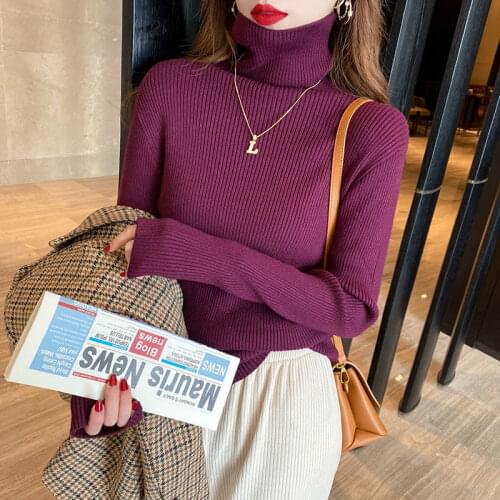 Woman Sweaters Chandails Large Size Womens Knitted Turtleneck Sweater Fall Winter Inner Wear Slim-Fit Long Sleeve Pile Collar