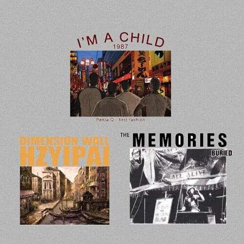 Retro European and American style street city landscape Tokyo street heat transfer sticker DIY iron in boys T-shirt decoration