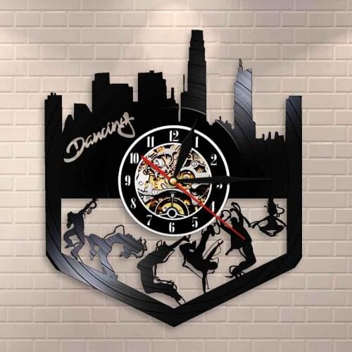 Break Dance Vintage Vinyl Record Wall Clock Dance Lovers Gift Hip Hop Street Dance Wall Art Dancing Party Decoration Wall Clock