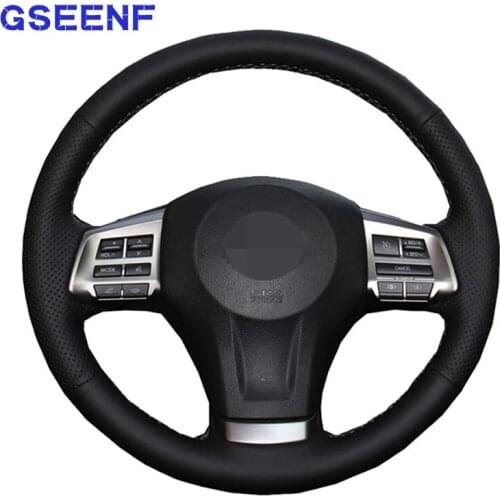 Car Steering Wheel Cover DIY Black Genuine Leather For Subaru Forester 2013-15 Legacy 2013-14 Outback 2013-14 XV 2013-15