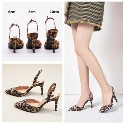 MHYONS 2021 Summer Thin Heeled Leopard Sandals Ladies Flock Back Strap Slides Shoes Woman Pointed Toe Sexy Sandalias Mujer