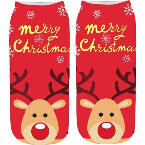 Women 3D printing Christmas socks santa cotton ankle lovely soft short sock breathable sweat-absorbing casual short boat socks