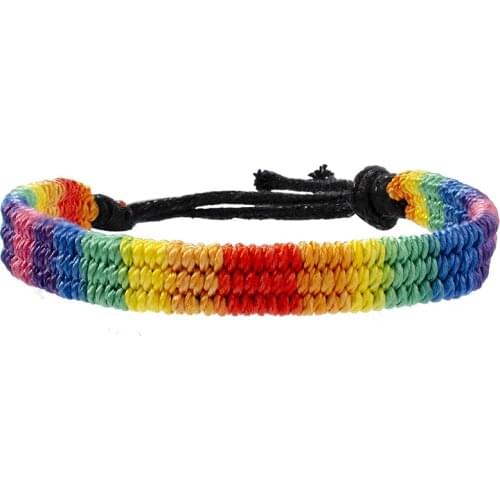 Rainbow Pride Bracelet Handmade Braided Friendship String Bracelet for Gay & Lesbian Adjustable Size
