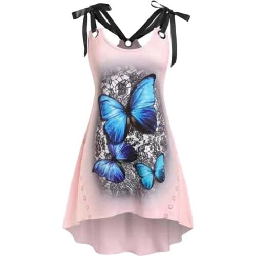 Women Top Butterflies Print Sling Sexy Sleeveless Tie Shoulder Dress Top for Daily Wear tops for women fashion Summer 2021