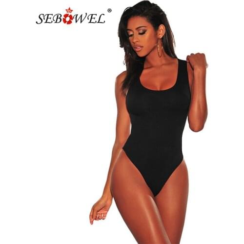 SEBOWEL 2020 Summer Women Tank Bodysuits Sexy White/Black Round Neck Sleeveless Bodysuit Jumpsuit Female Solid Bodycon Body Tops