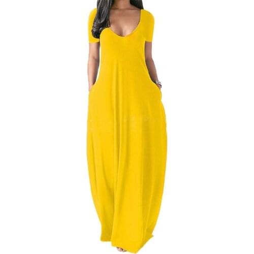 Elegant Women Dress Solid Color Summer Deep V-neck Short Sleeve Dresses Plus Size A-Line Maxi Dress Streetwear