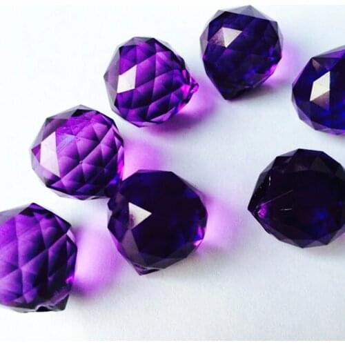 Top Quality 10pcs/lot 20mm Dark Purple Faceted Glass Balls Crystal Chandelier Parts Suncatcher Hanging Pendants (Free Rings )
