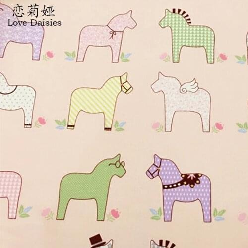 100% cotton cartoon Trojan horse pink blue stars twill cloth DIY for kids cushion clothes dress handwork patchwork fabric tissue