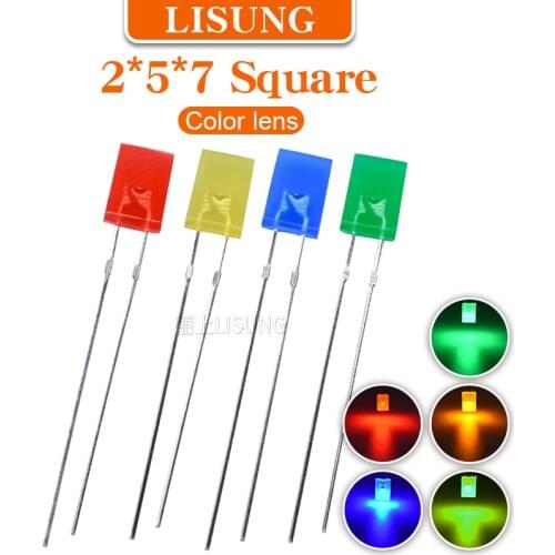1000pcs/Bag 257 Square Led 2*5*7mm Light-emitting Diode Red Green Blue Yellow Electronic Diffuse Color Lens Indicator Light