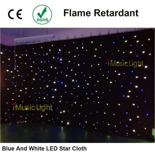 13ft high and 32ft wide LED Starcloth Blue+White Stardrape DJ Curtain Stage Backdrop Disco Light incl DMX control