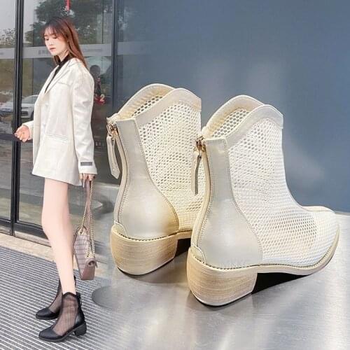 2021 Summer Shoes Women Boots Breathable Ladies Mesh Sandals Summer Women Footwear Zipper Black Beige Ankle Botas