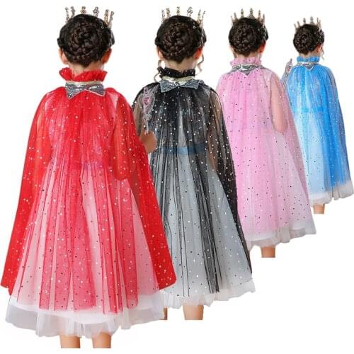 Children Princess Cloak Girls Sequins Cape Cosplay Windbreaker Kids Bithday Party Fancy Costume Girl Elza Cendrillon Mesh Tippet
