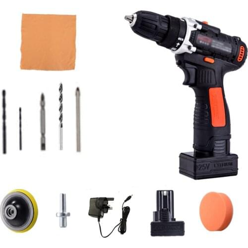 25V Cordless Drill / Driver Kit 1350rpm Variable Speed Polisher Car Buffer Waxer Set Power Screwdriver with Light