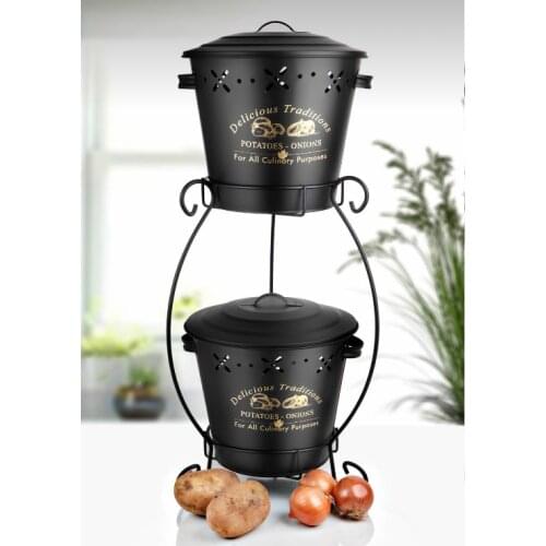 2 layer Lux Big size Metal Potato Onion Bucket Black