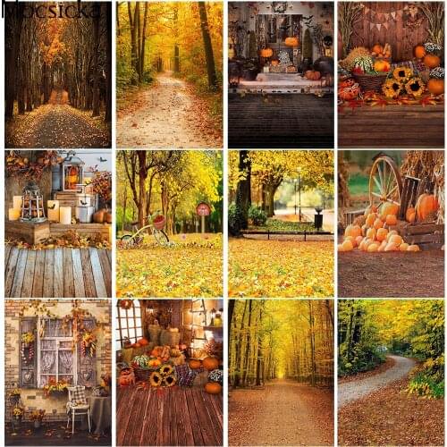 Fall Thanksgiving Day Backdrop for Photography Autumn Scenery Newborn Children Portrait Background for Photo Studio Maple Leaves