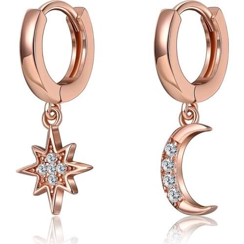 Korean Earrings 2020 Fashion Jewelry Trendy Cubic Zircon Crystal Star Moon Earrings Piercing Small Hoop Earrings For Women Girls
