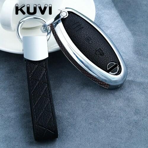 Wood Alloy Leather Car Key Case Cover For Nissan 350Z Almera Altima Armada Qashqai Cefiro Cube Juke Livina Remote Fob Case