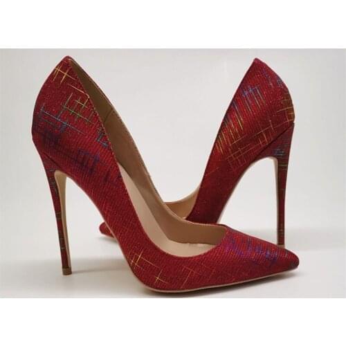 Red shoes women fashion pointed toe 12cm high heels exquisite elegant shoes 10cm high heel ladies party shoes BM010 CHENSIR9