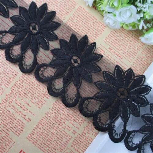 High Quality 7.5cm black Lace Trim Gauze Flower DIY Handmade Material Apparel Accessories Embroidery Guipure Lace Trimmings