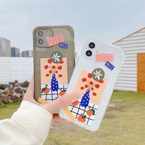 LLTCT Art Flowers Label Phone Case For iPhone 11 12 Pro Max 7 8 Plus X Xs Max Xr 12 Mini SE 2020 Transparent Clear Back Cover