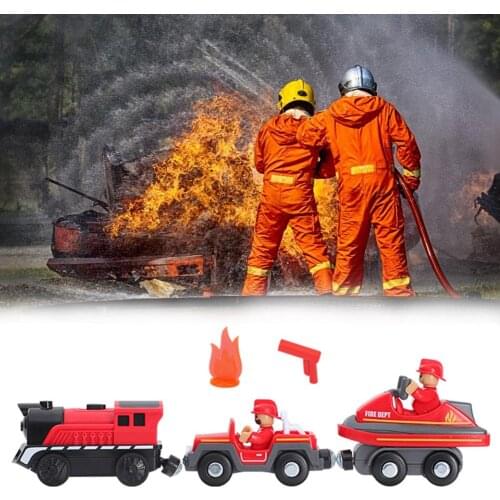 Magnetic Electric Locomotive Toy Flame Fighting Truck Set Small Train Magnetic Rail Toy Compatible With Wooden Track Present