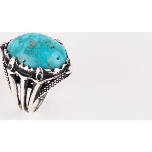 UM US JEWELRY Turquoise Natural Stone Handmade 925 Sterling Silver Men Ring