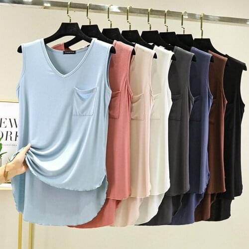 Pure Cotton Soft Thin Pocket Women Sleeveless Solid Color Casual Loose Tunic Tee Shirt New Fashion Tank Top Mujer For Summer