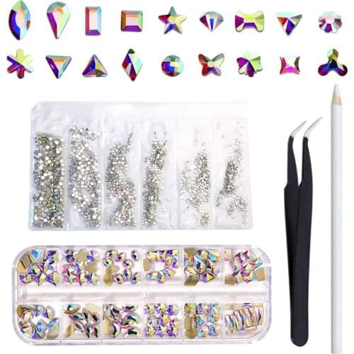 Nail Art Non Hot Fix Rhinestone Set Flatback Glass Stone Rhinestones With Crystal AB Mixed Size Tool For DIY Decoration B4017