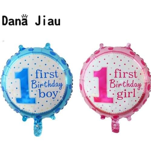 18inch girl boy baby 1th birthday party balloon inflatable aluminium foil Balloons pink blue Decoration kids toy ballon supplier