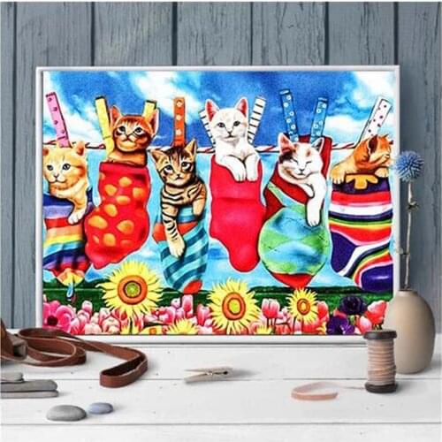 New 5D Full Square Diamond Embroidery Cat Craft Kit Sale Diamond Painting Christmas Socks Mosaic Animal Needlework Home Decor