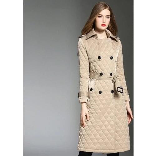 Autumn Long Jacket Women Coat Rhombus Winter Coat Padded Cotton Jacket Down Coats Turn-Down Collar Parka Warm Outwear AA5187