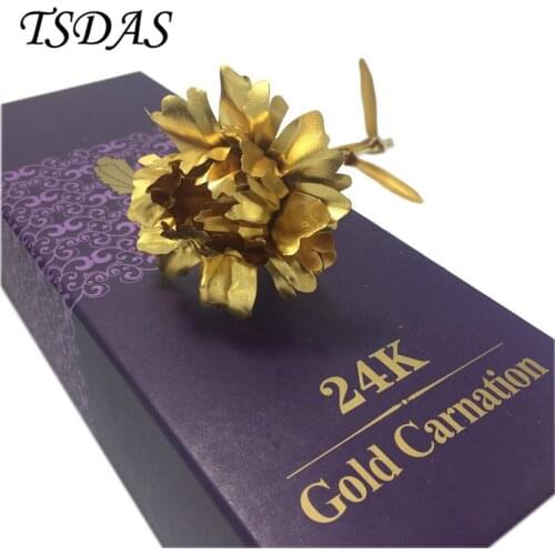 Gifts For Mom 24K Gold Foil Artificial Carnation Flowers Handcrafted In Gift Box for Mothers Day 1pc Free Shipping