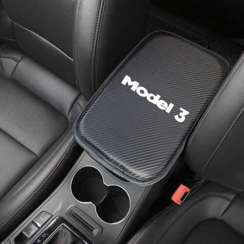 Car Armrest Pad Soft PU Carbon fiber storage box mat armrest rest cushion for Tesla model 3 model3 Auto interior Accessories