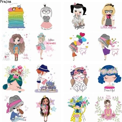 Prajna DIY Princess Girl Heat Transfer Vinyl Cartoon Iron On Transfer For Clothes PVC Butterfly Flower Transfer Sticker Applique