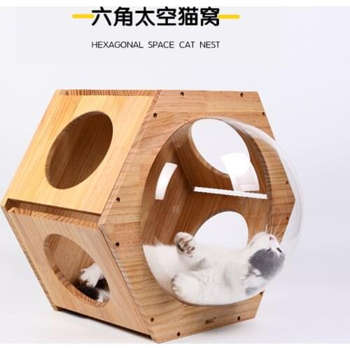Cat Supplies Cat Climbing Frame Cat Litter Space Capsule Solid Wood Wall Transparent Window Cat Litter Cat House Combination