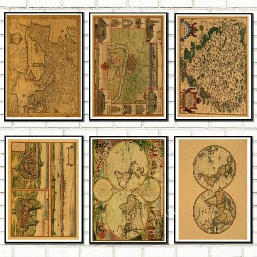 Various World Treasure Map Vintage Kraft Paper Wall Stickers Bar Retro Poster Decorative Painting Wall Stickers gift 5