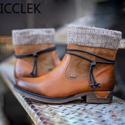 Size 43 2020 Winter Boots Women Basic Ankle Boots Woman Round Toe Zip Platform Boot Female Shoes Warm Boots Plush Botas Mujer