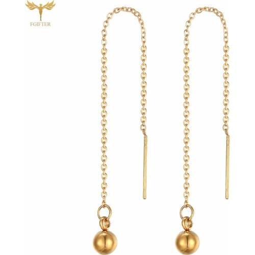 Hip Hop Girl Ball Pendant Drop Ear Lines Unusual Long Tassel Earrings Women Dangling Jewelry Golden Stainless Steel Accessories