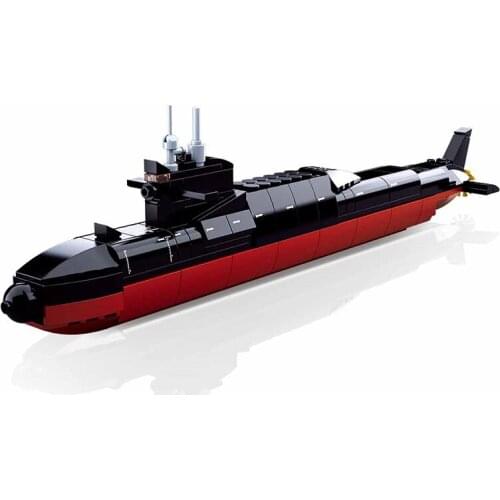SLUBAN Military Germany WW2 Navy Ship Strategic 094 Nuclear Submarine Warship MOC Building Blocks Bricks Classic Model Toys Kids
