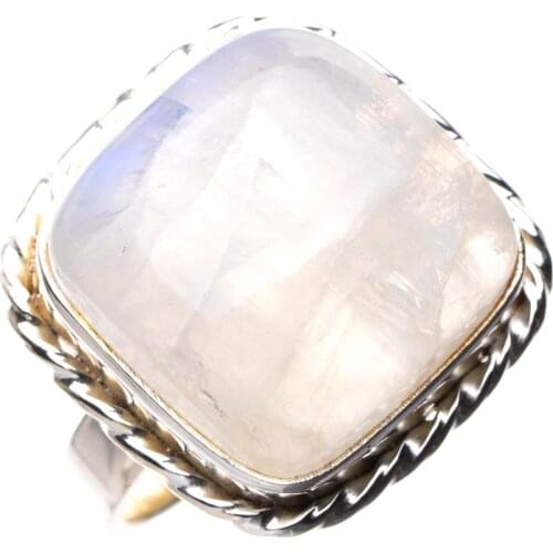 StarGems Natural Rainbow Moonstone Handmade 925 Sterling Silver Ring 6.5 E3282