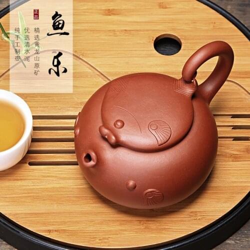 Teaware Qing Cement Fish Musical Pot Hand-made Bionic Pot Flower Shopping Gongqian Taofeng Purple Sand Pot Small Fish