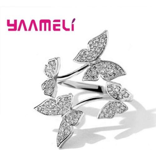 Korean Stylish Princess Queen Ladies Ring Luxury Sterling Silver 925 Rhinestone Butterfly Charming Wedding Jewelry