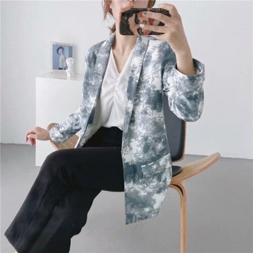 Spring Autumn 2021 Fashion Tie-dye Print Blazers Women Turndown Collar Long Sleeve Coat Casual Single Button Suit Jacket Female