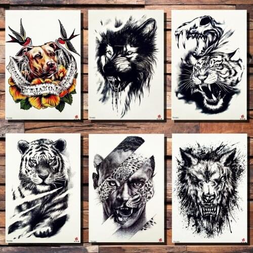 FANRUI Dog Wolf Teeth Scorpion Tiger Temporary Tattoo Sticker Leopard Boy Monster Black Tattoos Body Art Arm Waterproof Tatoo