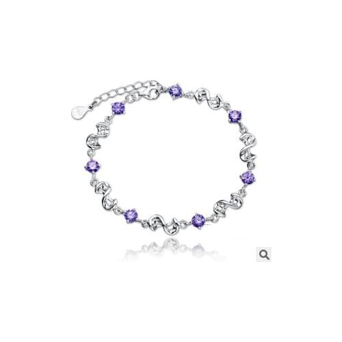 South Korea 925 silver jewelry Amethyst Hoop beans for women bracelets bangles wholesale trade Free Shipping