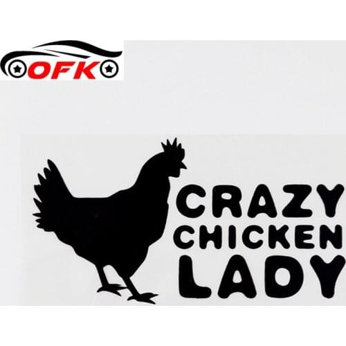 OFK Crazy Chicken Lady Fun Vinyl Decal Motorcycle Car Sticker Black/Silver 15CM*8CM